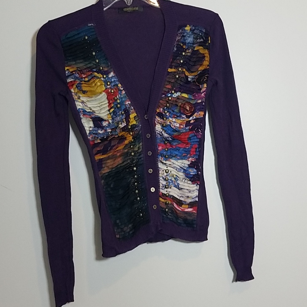 Roberto Cavalli ~,Silk Button Down Cardigan